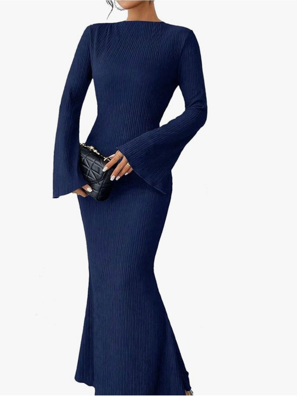 Narecte Maxi Dress with Flare Sleeve- NWT Size S Navy Blue